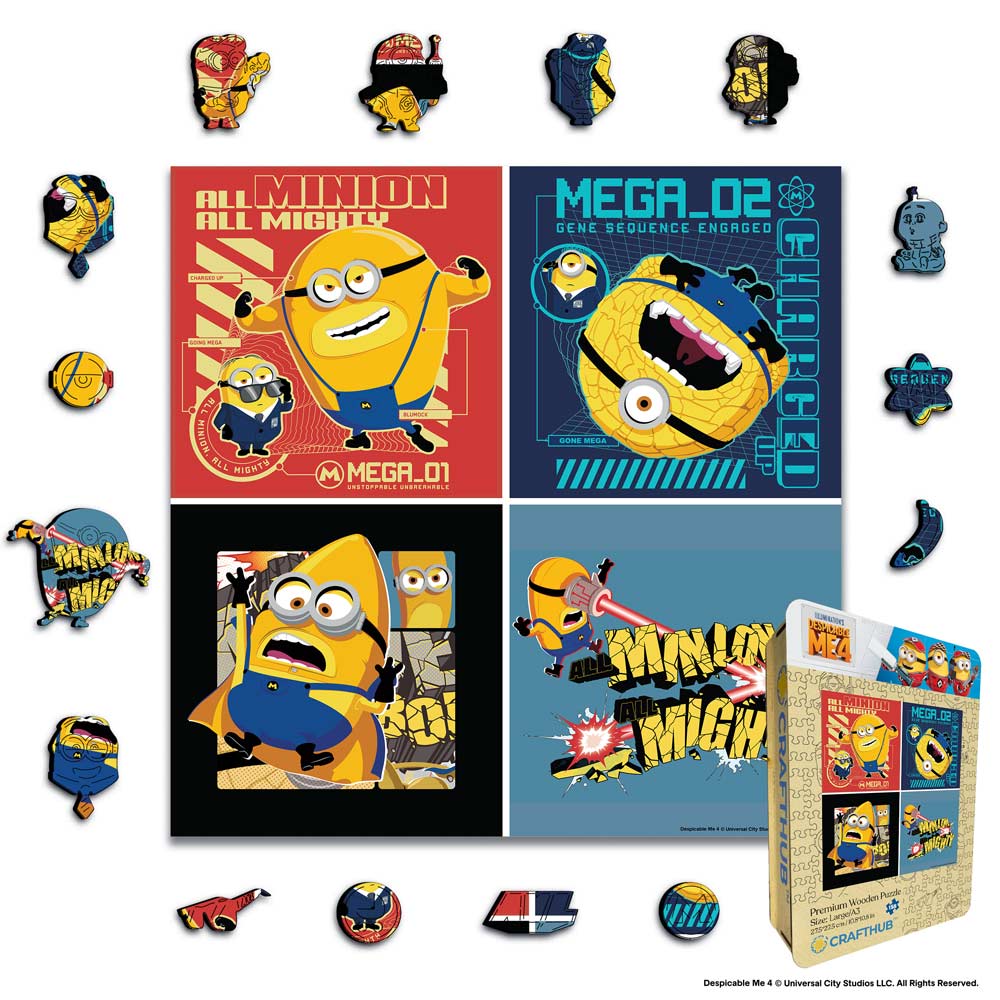 Animal Jigsaw Puzzle > Wooden Jigsaw Puzzle > Jigsaw Puzzle A4 + Wooden Gift Box Mega Minions - Wooden Jigsaw Puzzle