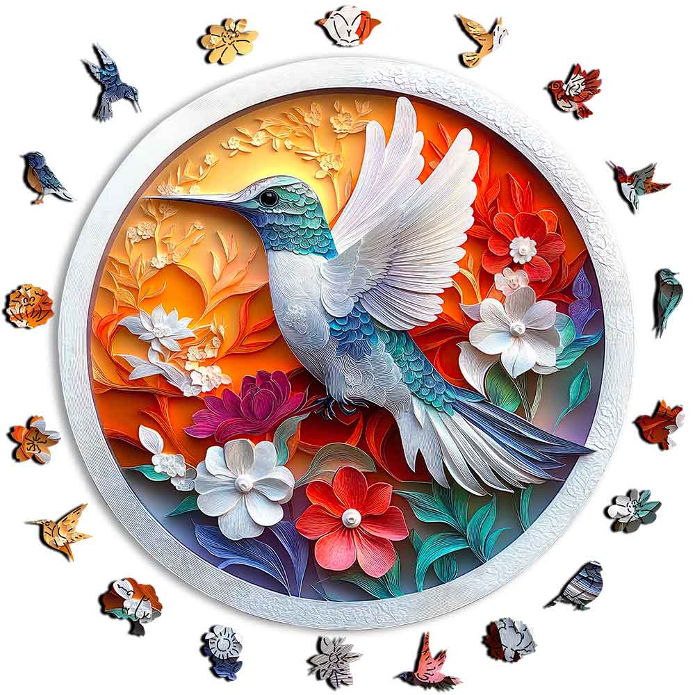 Animal Jigsaw Puzzle > Wooden Jigsaw Puzzle > Jigsaw Puzzle A5 Floral Hummingbird - Jigsaw Puzzle
