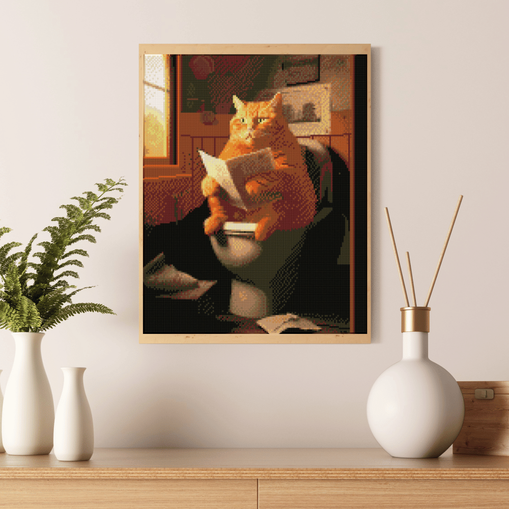 Literary Lounging Cat - Diamond Painting Kit