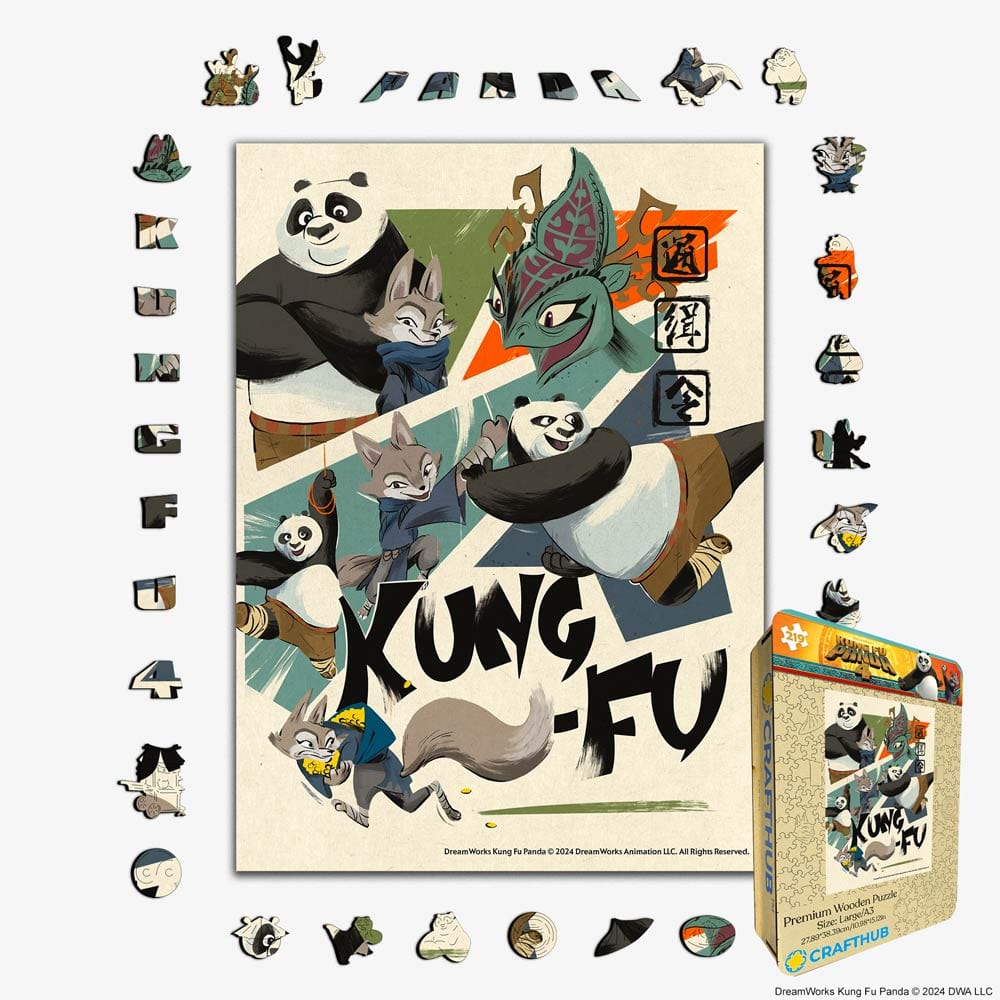 Animal Jigsaw Puzzle > Wooden Jigsaw Puzzle > Jigsaw Puzzle A4 + Wooden Gift Box Kung Fu Friends Forever - Wooden Jigsaw Puzzle