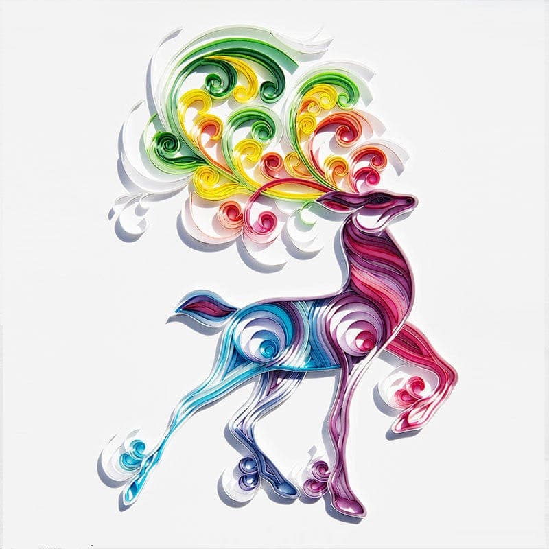 Quilling Art Deer / DIY Kit (Painting kit + Tools kit + 35 color strips set) / 16" x 20″ / (40.6cm x 50.8cm) Paper Filigree painting Kit - Horse