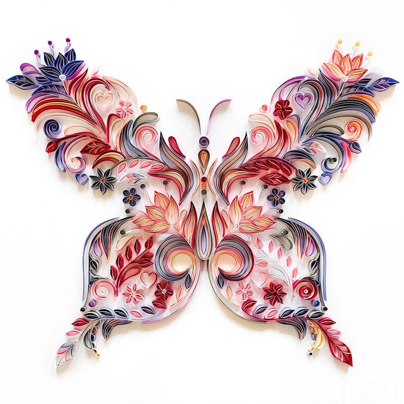Quilling Art Butterfly / DIY Kit (Painting kit + Tools kit + 35 color strips set) / 16" x 20″ / (40.6cm x 50.8cm) Paper Filigree painting Kit - Horse