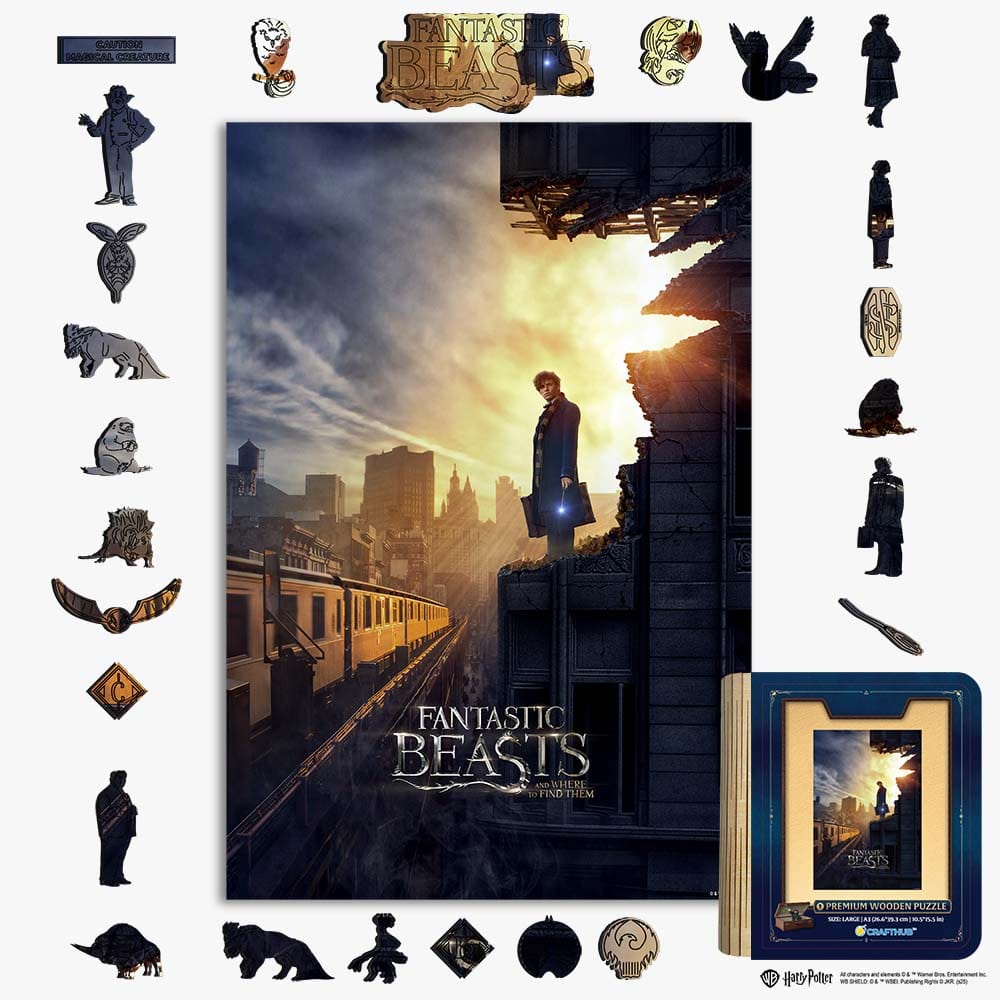 Animal Jigsaw Puzzle > Wooden Jigsaw Puzzle > Jigsaw Puzzle A4 + Wooden Gift Box Fantastic Beasts and The Broken City - Wooden Jigsaw Puzzle