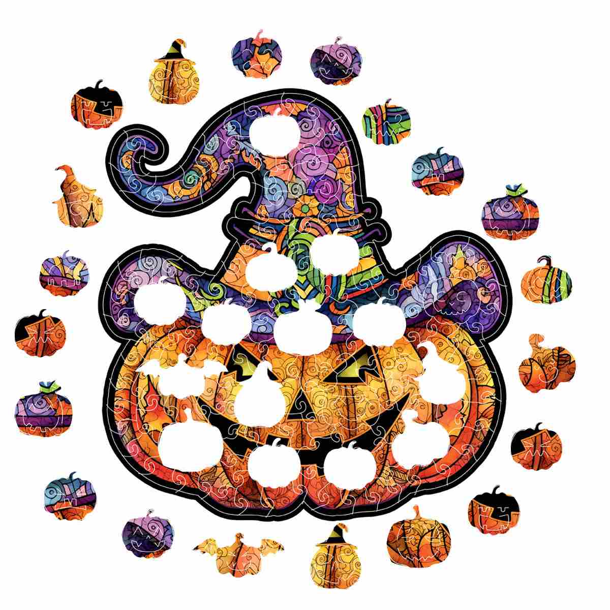 Animal Jigsaw Puzzle > Wooden Jigsaw Puzzle > Jigsaw Puzzle Witchy Pumpkin Halloween - Jigsaw Puzzle