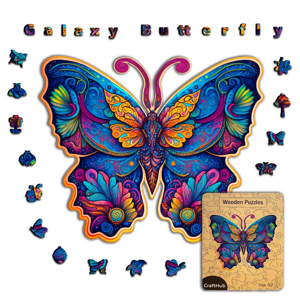 Animal Jigsaw Puzzle > Wooden Jigsaw Puzzle > Jigsaw Puzzle A2 + Wooden Box Galaxy Butterfly - Jigsaw Puzzle