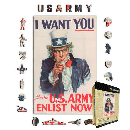 Animal Jigsaw Puzzle > Wooden Jigsaw Puzzle > Jigsaw Puzzle A4 + Wooden Gift Box I Want You For The U.S. Army - Wooden Jigsaw Puzzle