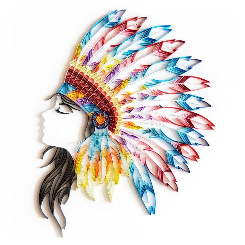 Quilling Art Indians / DIY Kit (Painting kit + Tools kit + 35 color strips set) / 16" x 20″ / (40.6cm x 50.8cm) Paper Filigree painting Kit - Horse