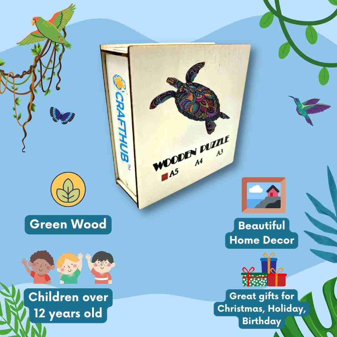 A3+Wooden Box Floral Turtle - Jigsaw Puzzle