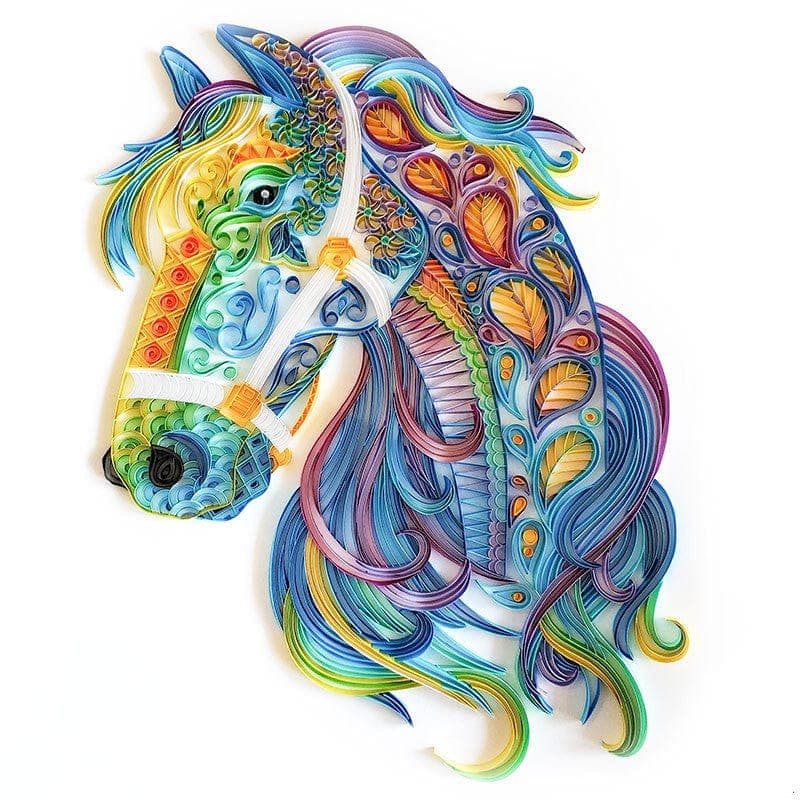 Quilling Art Horse / DIY Kit (Painting kit + Tools kit + 35 color strips set) / 16" x 20″ / (40.6cm x 50.8cm) Paper Filigree painting Kit - Horse