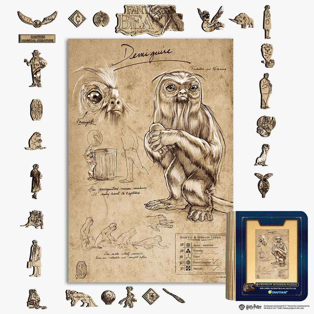 Animal Jigsaw Puzzle > Wooden Jigsaw Puzzle > Jigsaw Puzzle A4 + Wooden Gift Box Demiguise Wizarding Sketch - Wooden Jigsaw Puzzle