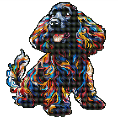 15.7"x15.7" / 40cm x 40cm Black Cocker Spaniel Dog - Diamond Painting Kit