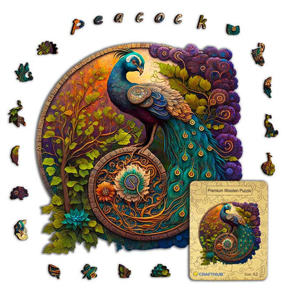 Animal Jigsaw Puzzle > Wooden Jigsaw Puzzle > Jigsaw Puzzle A2 + Wooden Box Peacock Yin Yang - Jigsaw Puzzle